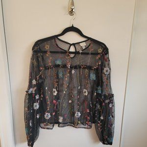 Sheer Embroidered Floral Blouse (M/L)